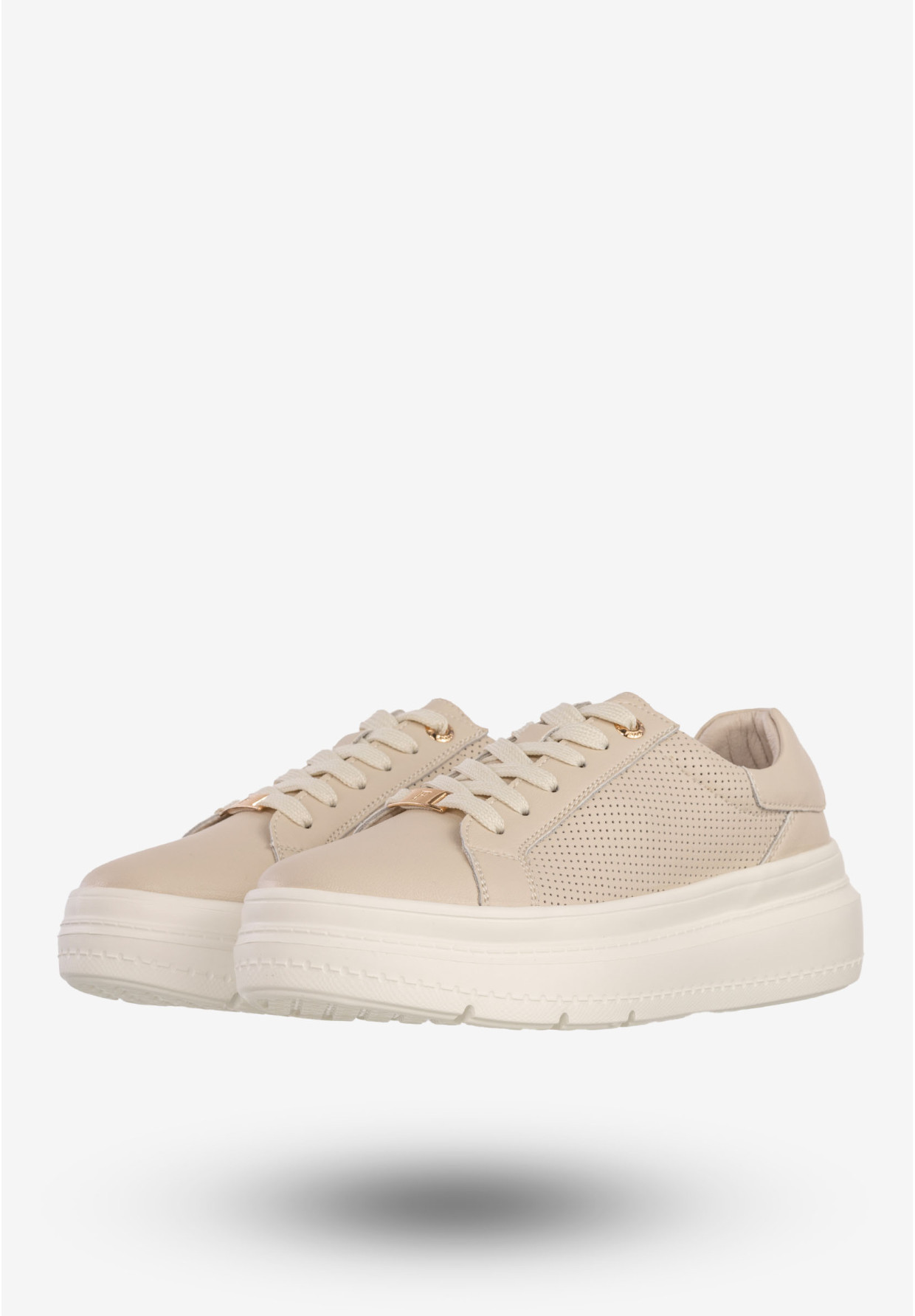 Sneakersy Damskie Skórzane Buty Na Platformie Półbuty Beżowe Filippo