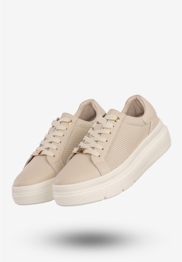 Sneakersy Damskie Skórzane Buty Na Platformie Półbuty Beżowe Filippo