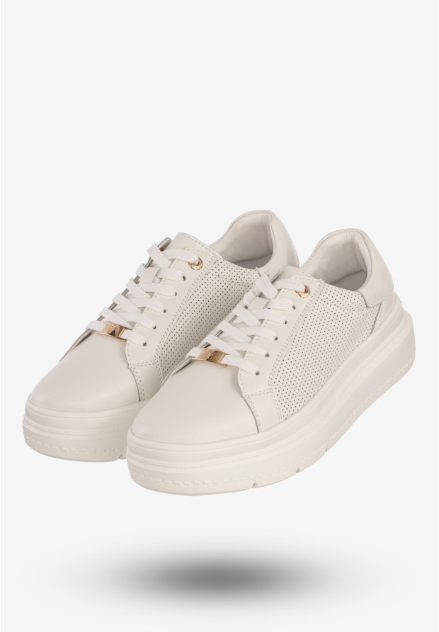 Sneakersy Damskie Skórzane Buty Na Platformie Półbuty Białe Filippo
