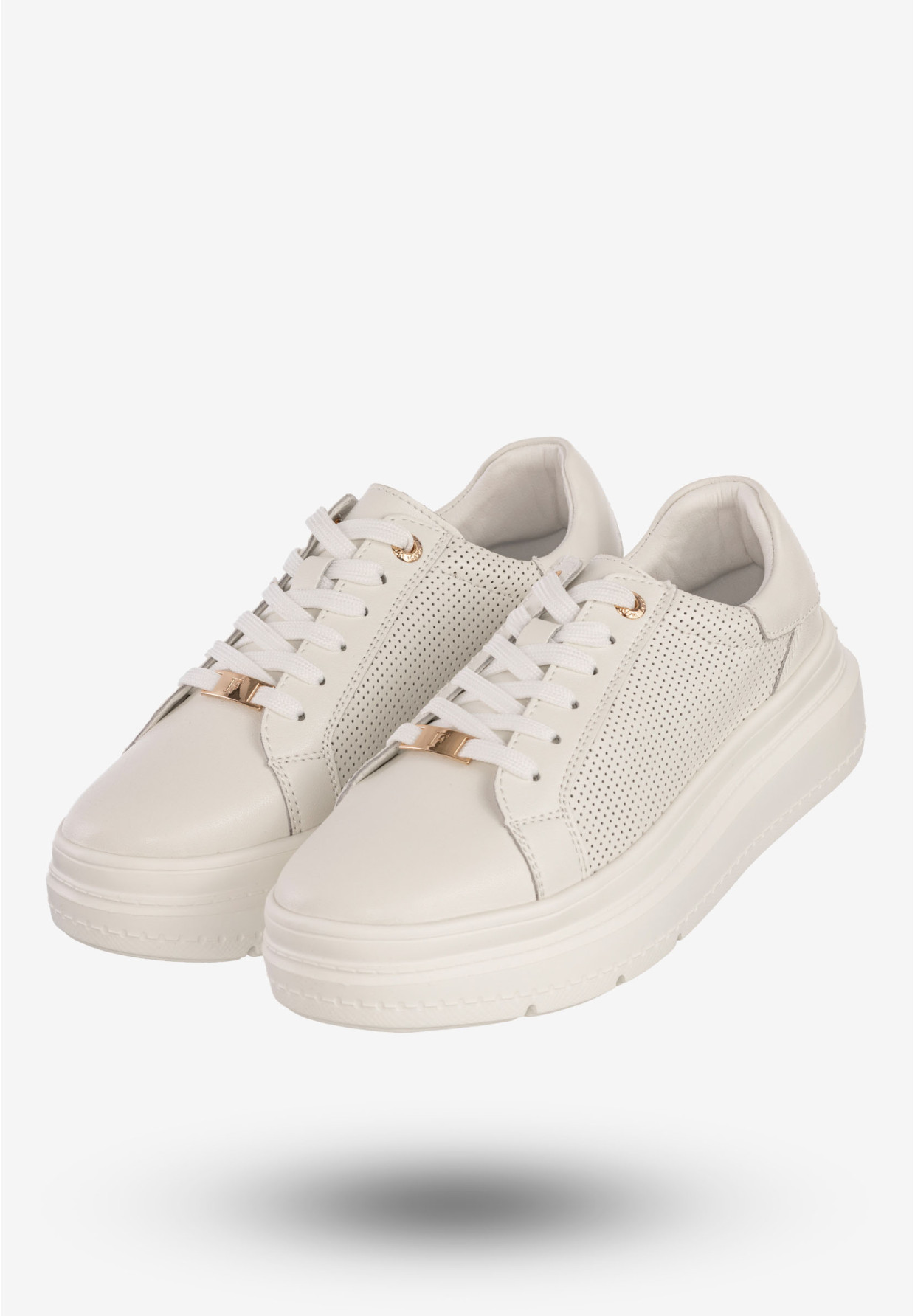 Sneakersy Damskie Skórzane Buty Na Platformie Półbuty Białe Filippo