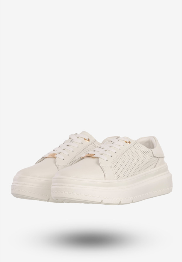 Sneakersy Damskie Skórzane Buty Na Platformie Półbuty Białe Filippo