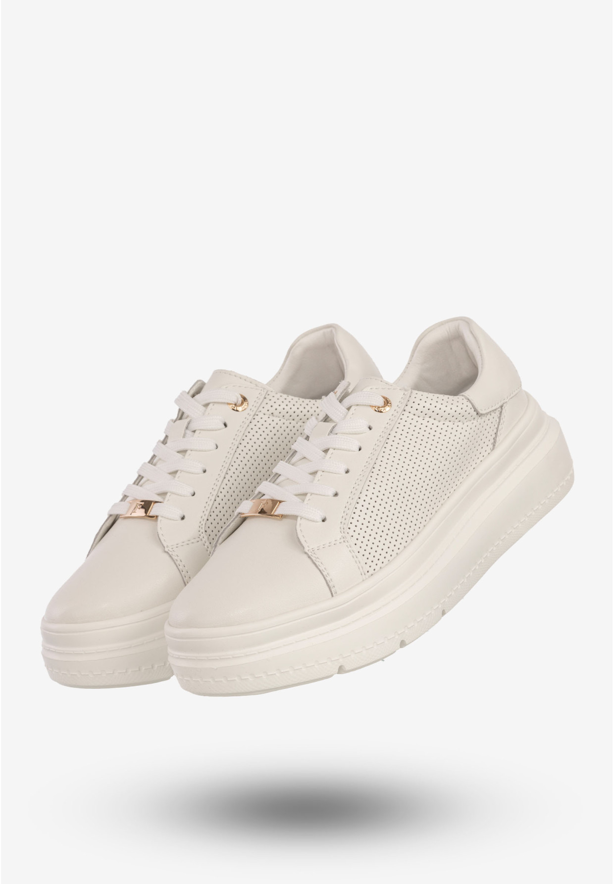 Sneakersy Damskie Skórzane Buty Na Platformie Półbuty Białe Filippo