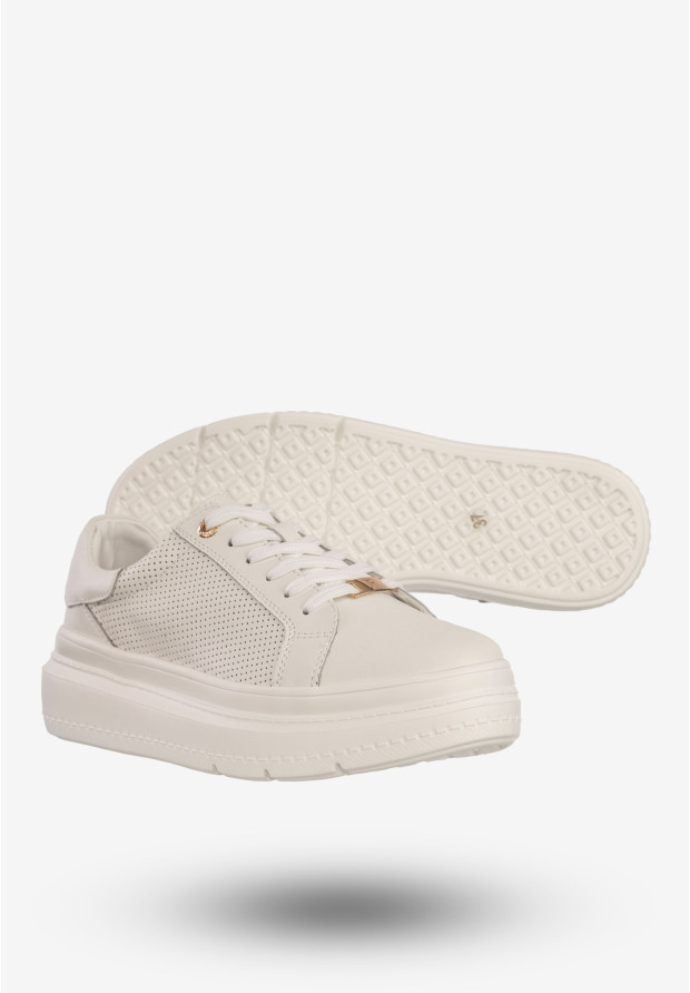 Sneakersy Damskie Skórzane Buty Na Platformie Półbuty Białe Filippo