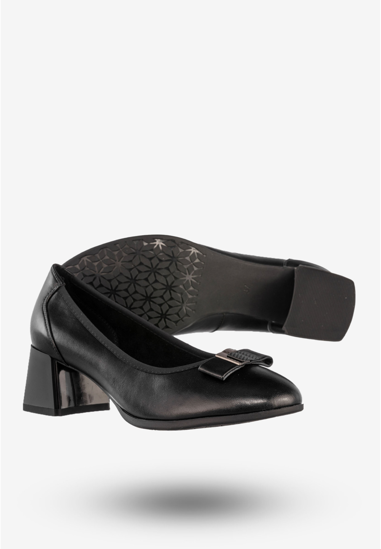 Czółenka Damskie Skórzane Buty na Obcasie Eleganckie Półbuty Czarne Filippo