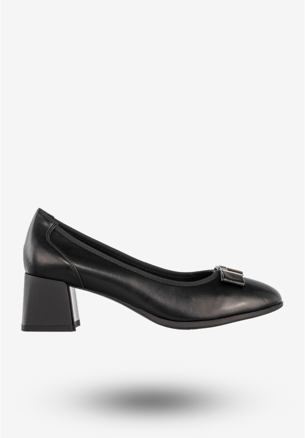 Czółenka Damskie Skórzane Buty na Obcasie Eleganckie Półbuty Czarne Filippo
