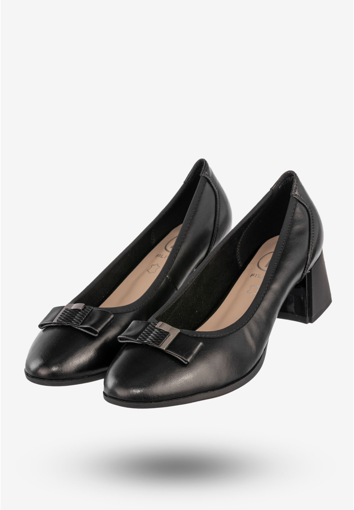 Czółenka Damskie Skórzane Buty na Obcasie Eleganckie Półbuty Czarne Filippo