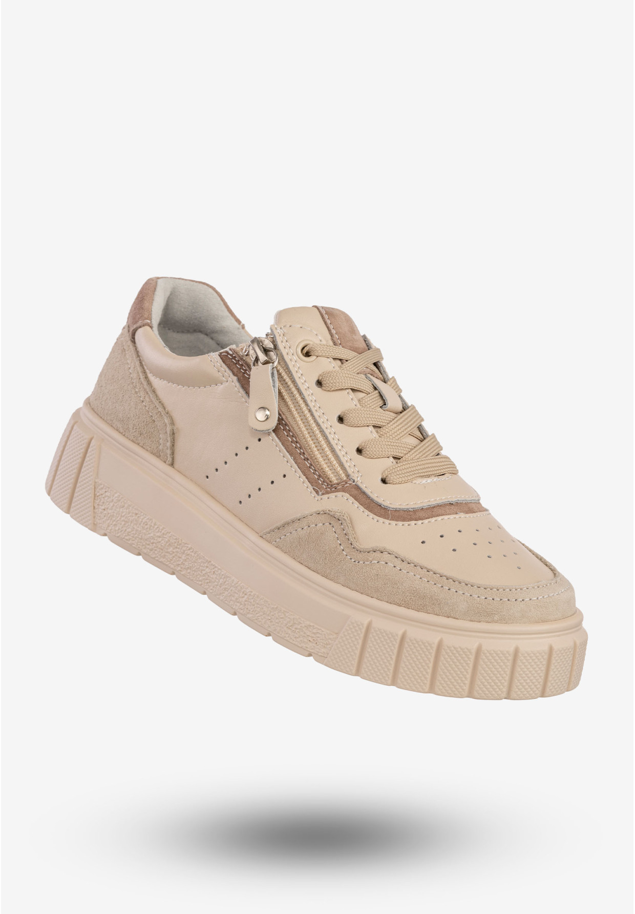 Sneakersy Damskie Skórzane Buty Sportowe Na Platformie Beżowe Filippo