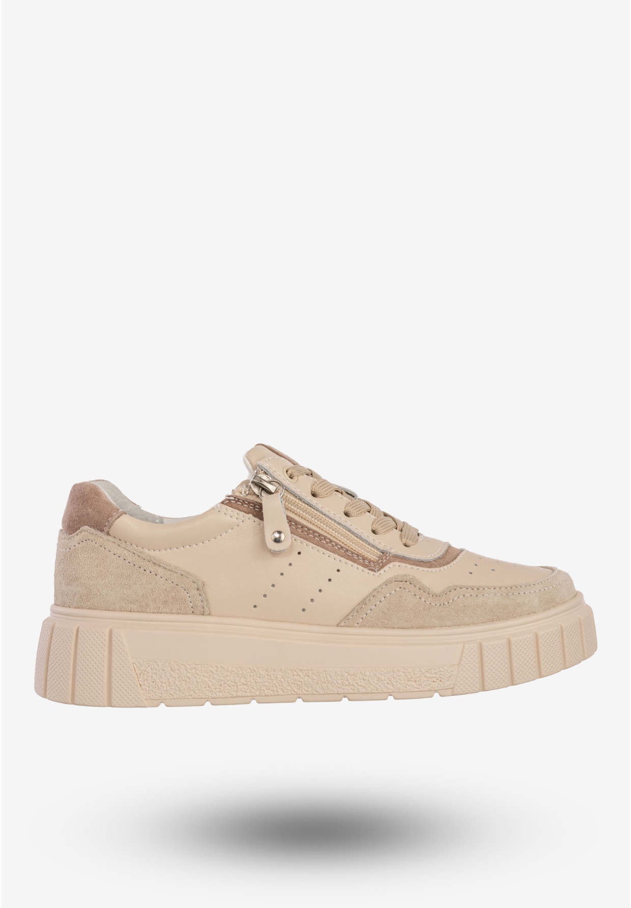 Sneakersy Damskie Skórzane Buty Sportowe Na Platformie Beżowe Filippo