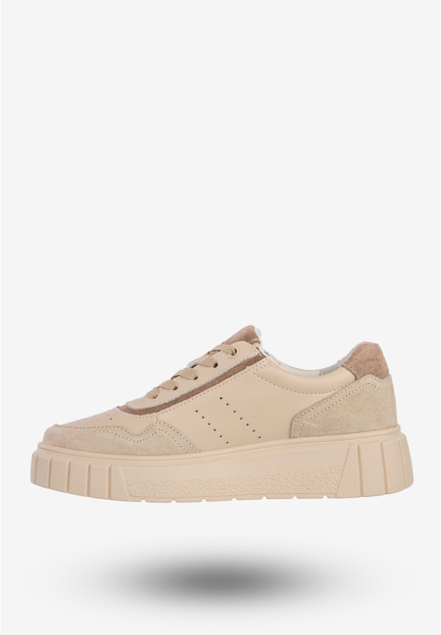 Sneakersy Damskie Skórzane Buty Sportowe Na Platformie Beżowe Filippo