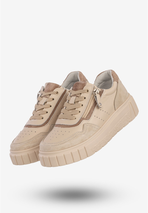 Sneakersy Damskie Skórzane Buty Sportowe Na Platformie Beżowe Filippo