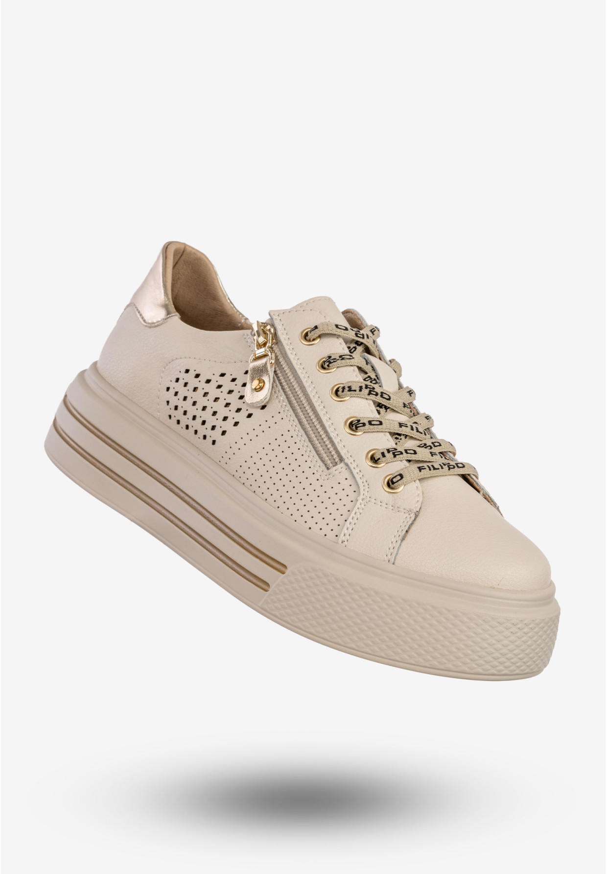 Sneakersy Damskie Skórzane Buty Sportowe Na Platformie Stylowe Beżowe Filippo