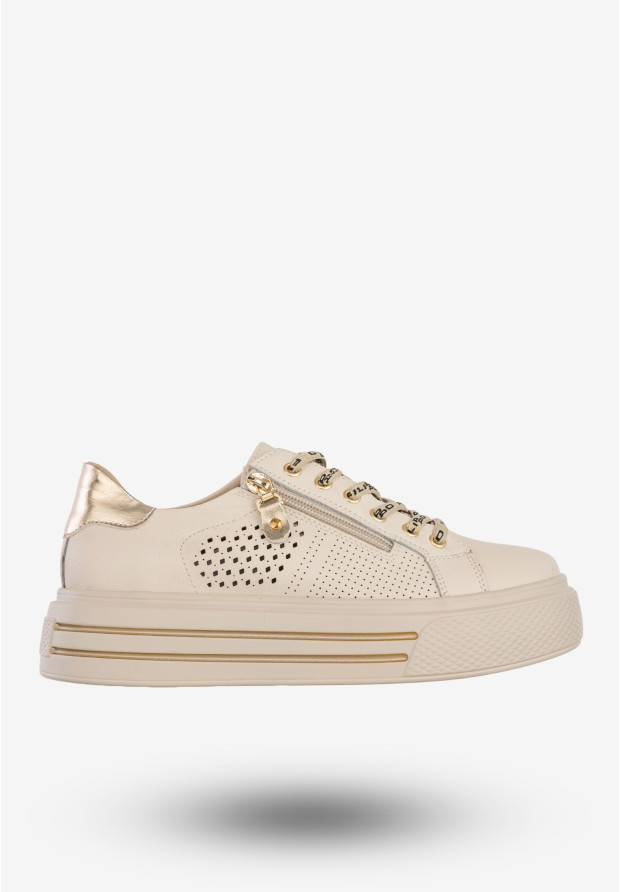 Sneakersy Damskie Skórzane Buty Sportowe Na Platformie Stylowe Beżowe Filippo