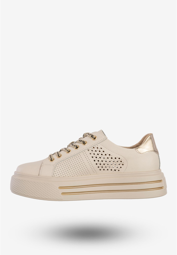 Sneakersy Damskie Skórzane Buty Sportowe Na Platformie Stylowe Beżowe Filippo