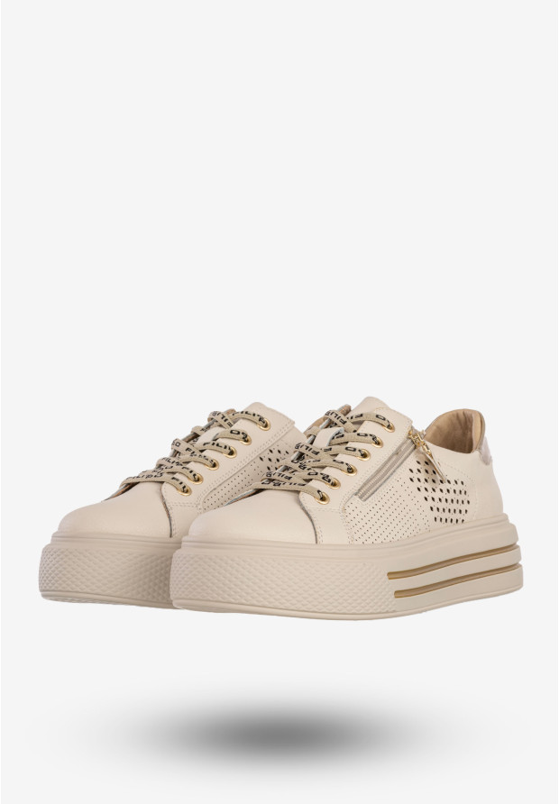 Sneakersy Damskie Skórzane Buty Sportowe Na Platformie Stylowe Beżowe Filippo