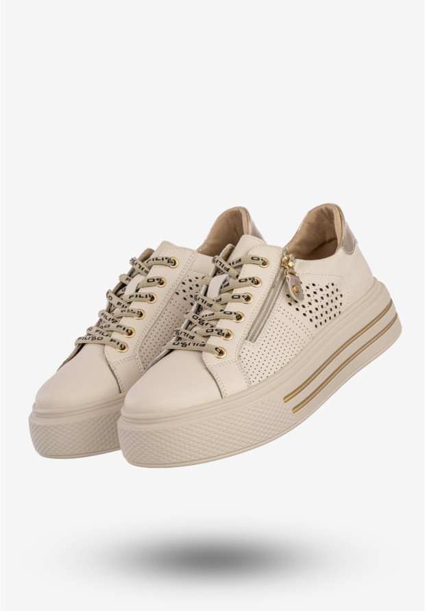 Sneakersy Damskie Skórzane Buty Sportowe Na Platformie Stylowe Beżowe Filippo