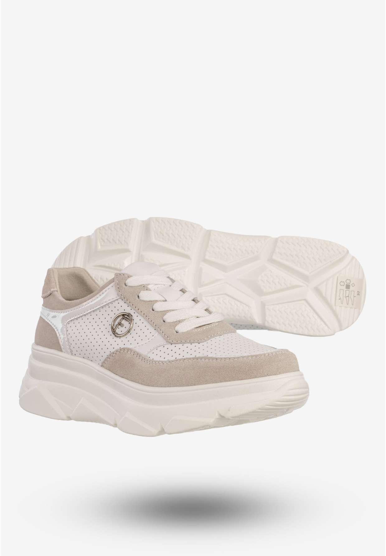 Sneakersy Damskie Skórzane Buty Na Platformie Sportowe Półbuty Białe Filippo