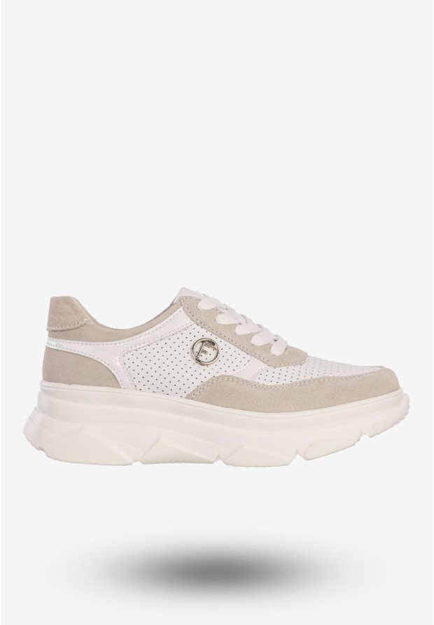 Sneakersy Damskie Skórzane Buty Na Platformie Sportowe Półbuty Białe Filippo