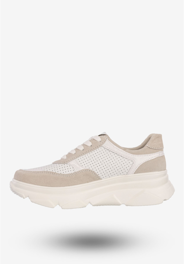 Sneakersy Damskie Skórzane Buty Na Platformie Sportowe Półbuty Białe Filippo