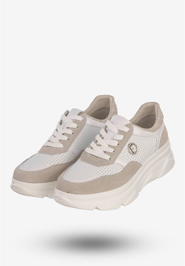 Sneakersy Damskie Skórzane Buty Na Platformie Sportowe Półbuty Białe Filippo