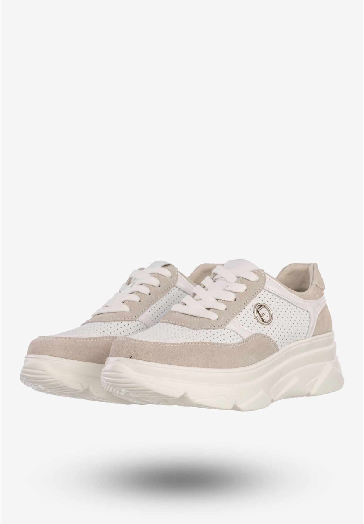Sneakersy Damskie Skórzane Buty Na Platformie Sportowe Półbuty Białe Filippo