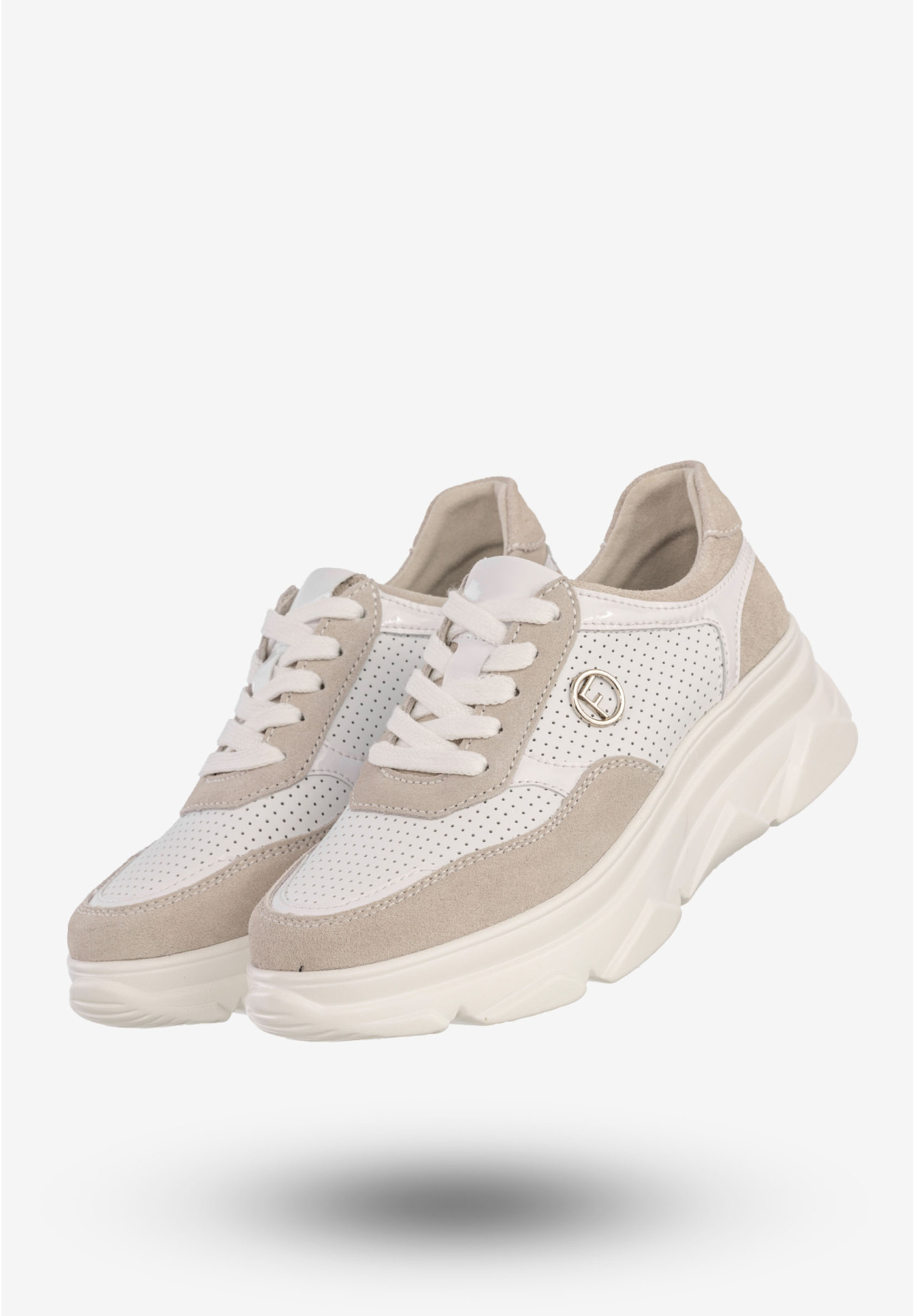 Sneakersy Damskie Skórzane Buty Na Platformie Sportowe Półbuty Białe Filippo