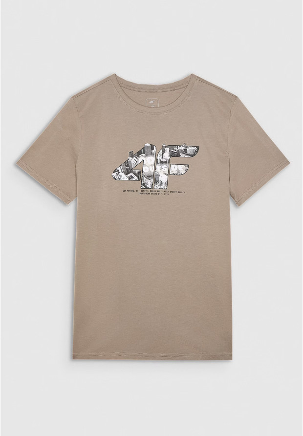 Koszulka Chłopięca 4F T-shirt Z Nadrukiem Beżowa 4FJRSS24TTSHM2210