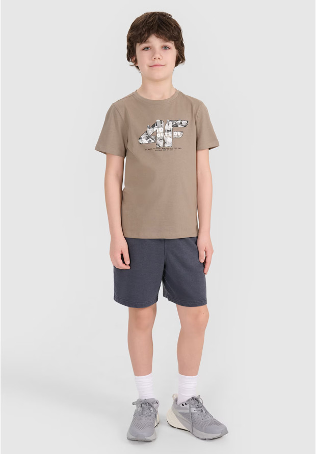 Koszulka Chłopięca 4F T-shirt Z Nadrukiem Beżowa 4FJRSS24TTSHM2210