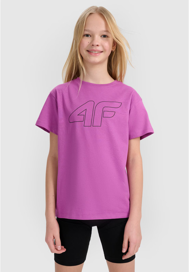 Fuksjowa koszulka dziewczęca 4F z logo