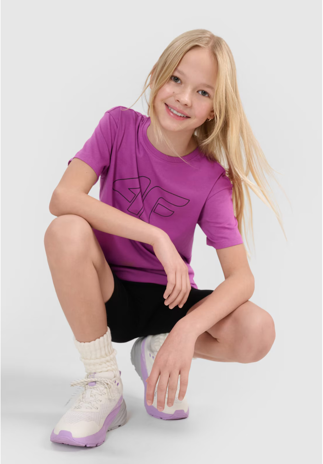 Koszulka Dziewczęca 4F T-shirt Oversize Fioletowa 4FJWSS25TTSHF2327