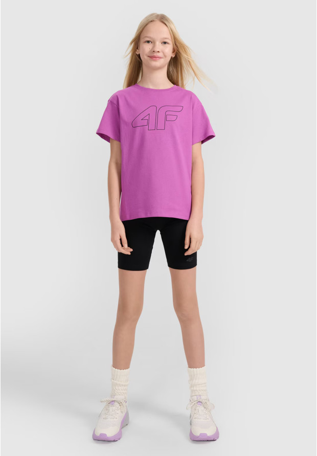 Koszulka Dziewczęca 4F T-shirt Oversize Fioletowa 4FJWSS25TTSHF2327