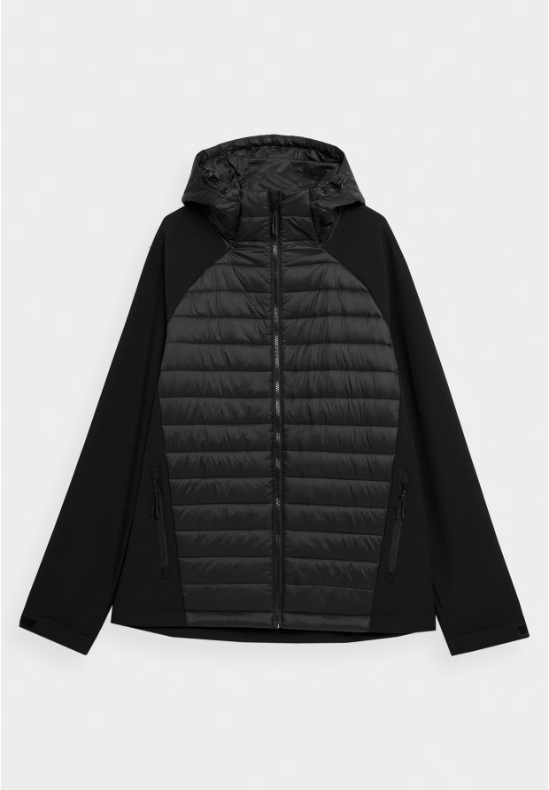 Kurtka Męska 4F Softshell Wiatroodporna Z Kapturem Czarna 4Faw21TSOFM096