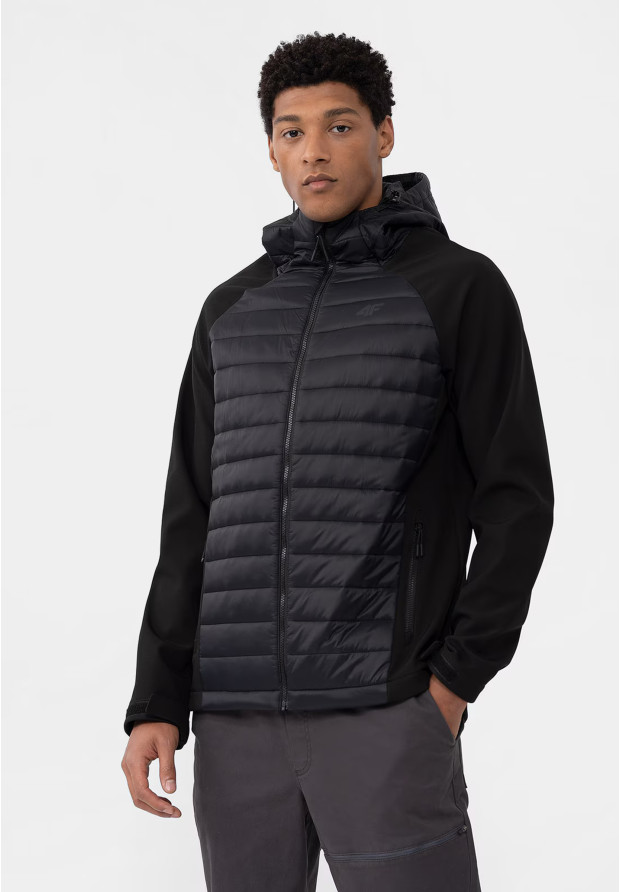 Kurtka Męska 4F Softshell Wiatroodporna Z Kapturem Czarna 4Faw21TSOFM096