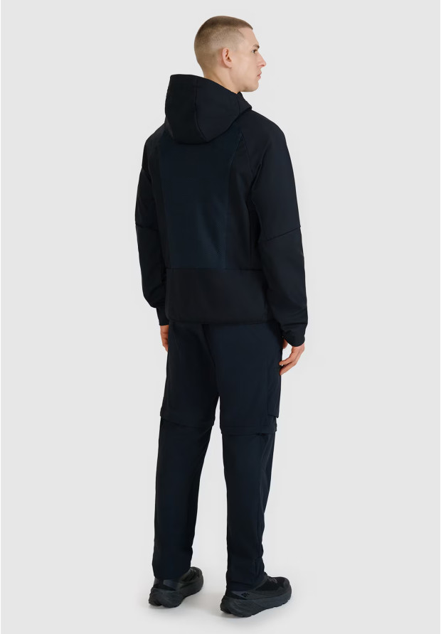 Kurtka Męska 4F Softshell Wiatroodporna Z Kapturem Czarna 4FWSS25TSOFM313