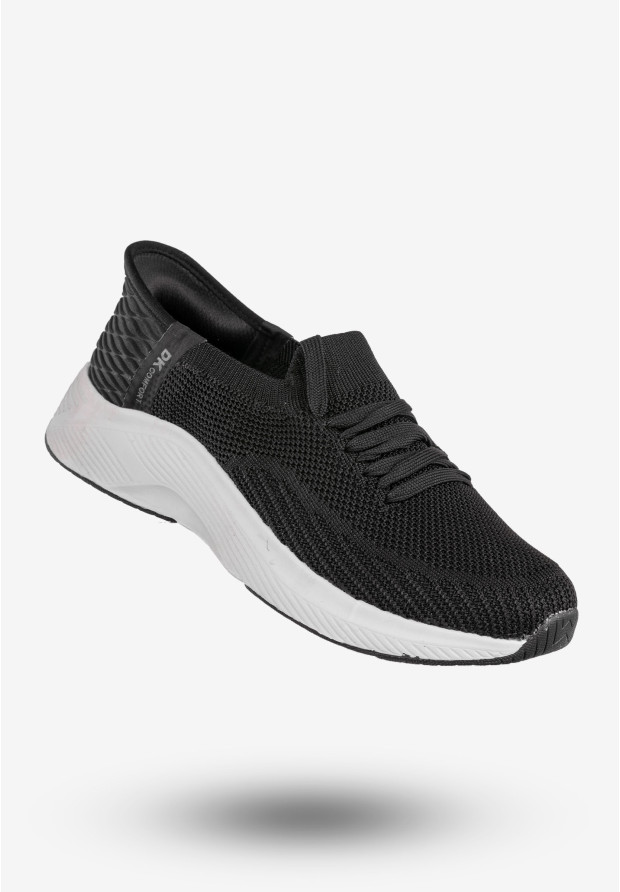 "Czarne damskie buty sportowe DK HR23150 z białą podeszwą"