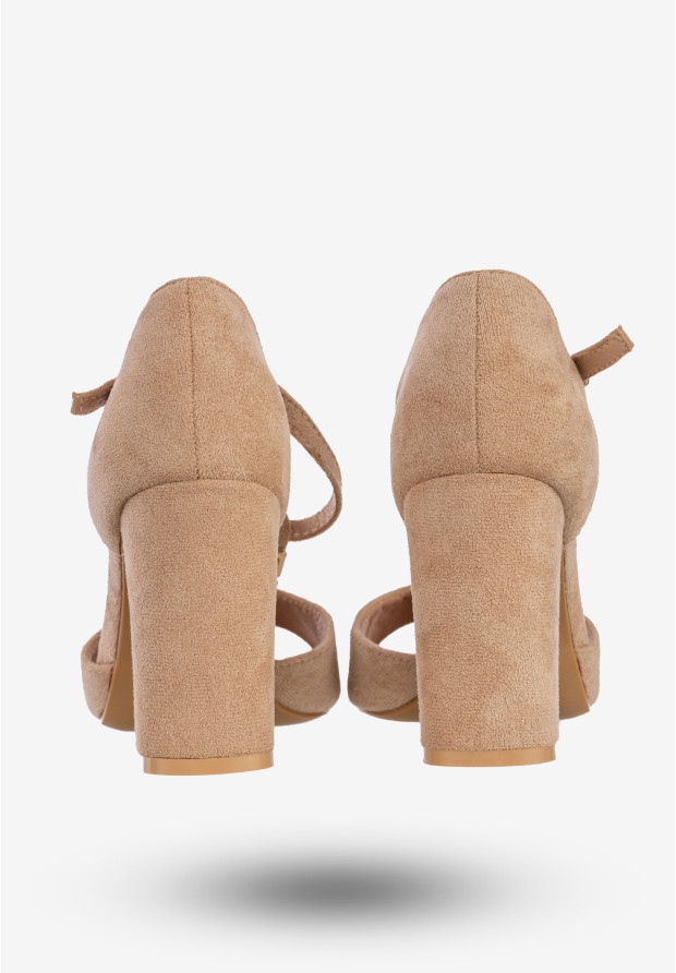 Sandały Damskie Eleganckie Buty Na Słupku Potocki Beżowe