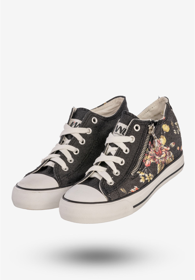 Trampki Damskie Buty Sneakersy Ukryty Koturn Czarne Jianle