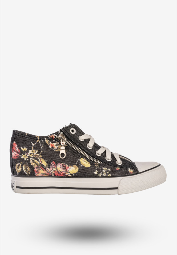 Trampki Damskie Buty Sneakersy Ukryty Koturn Czarne Jianle