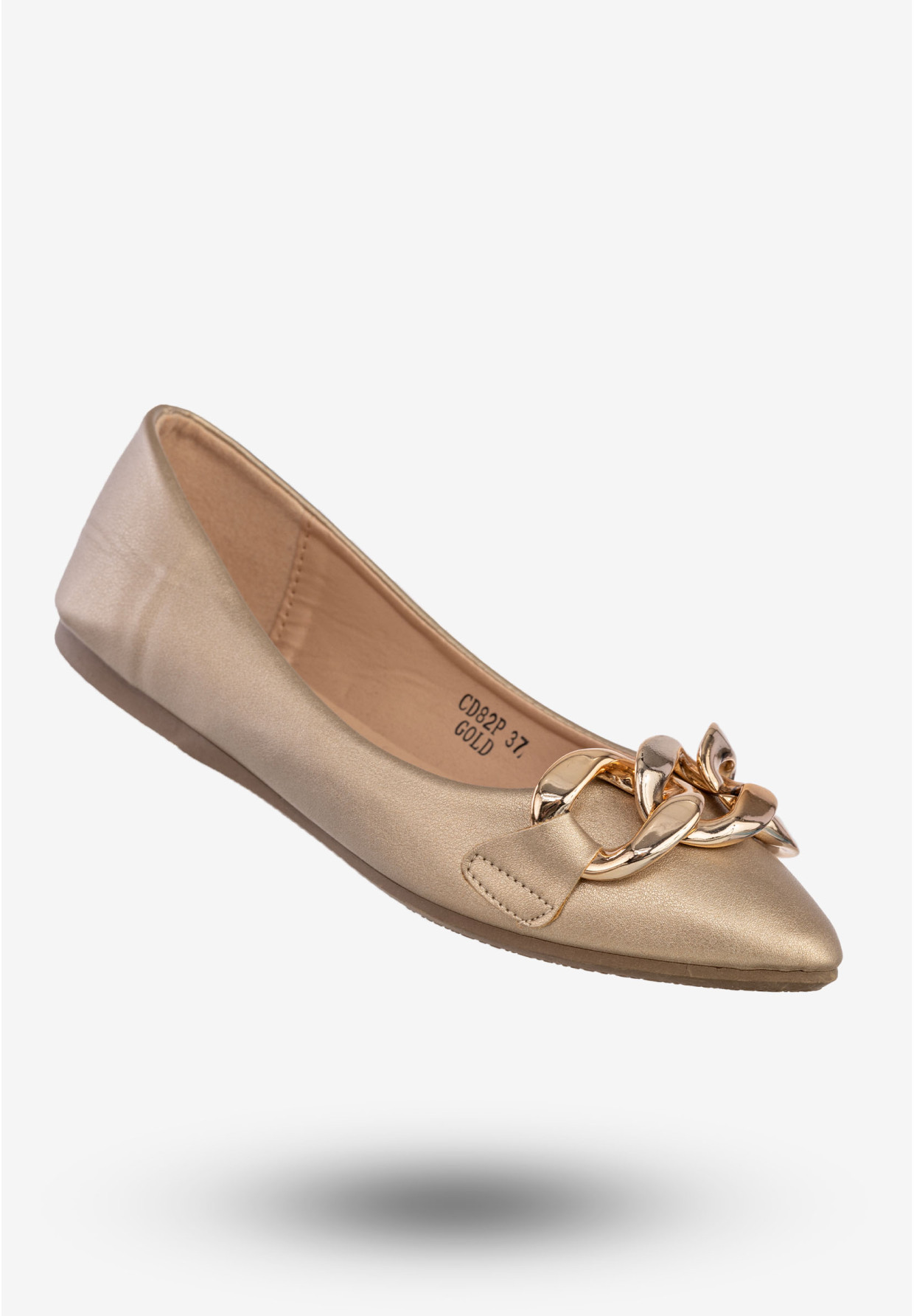 Baleriny Damskie Ekoskóra Buty Z Łańcuchem Złote Seastar