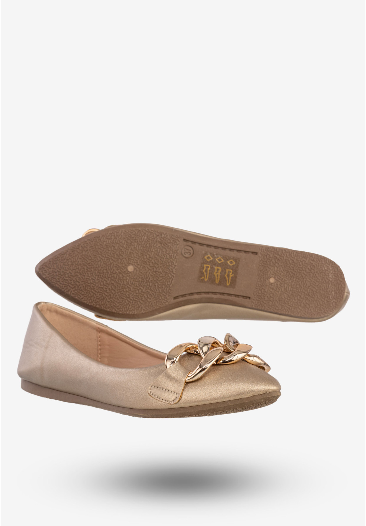 Baleriny Damskie Ekoskóra Buty Z Łańcuchem Złote Seastar