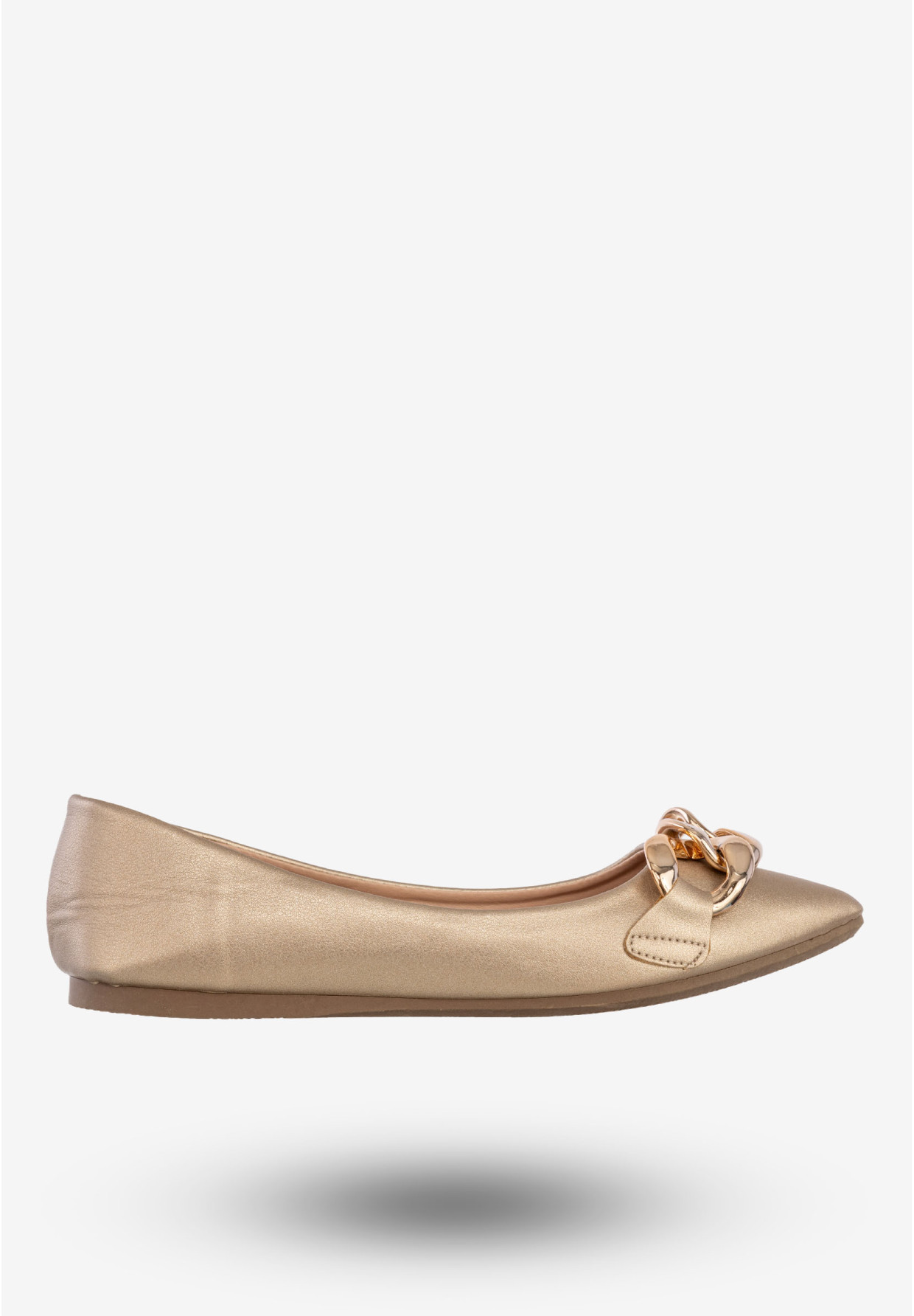Baleriny Damskie Ekoskóra Buty Z Łańcuchem Złote Seastar