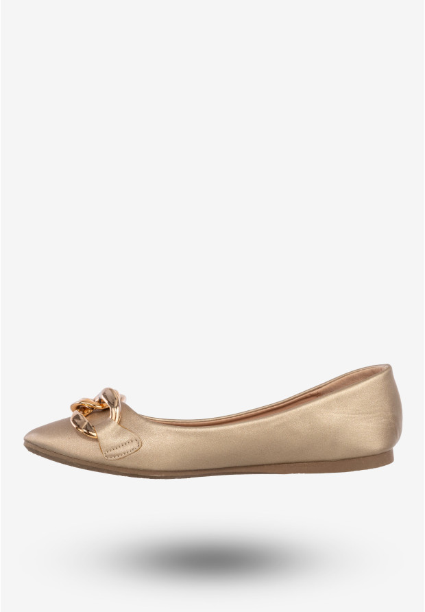 Baleriny Damskie Ekoskóra Buty Z Łańcuchem Złote Seastar