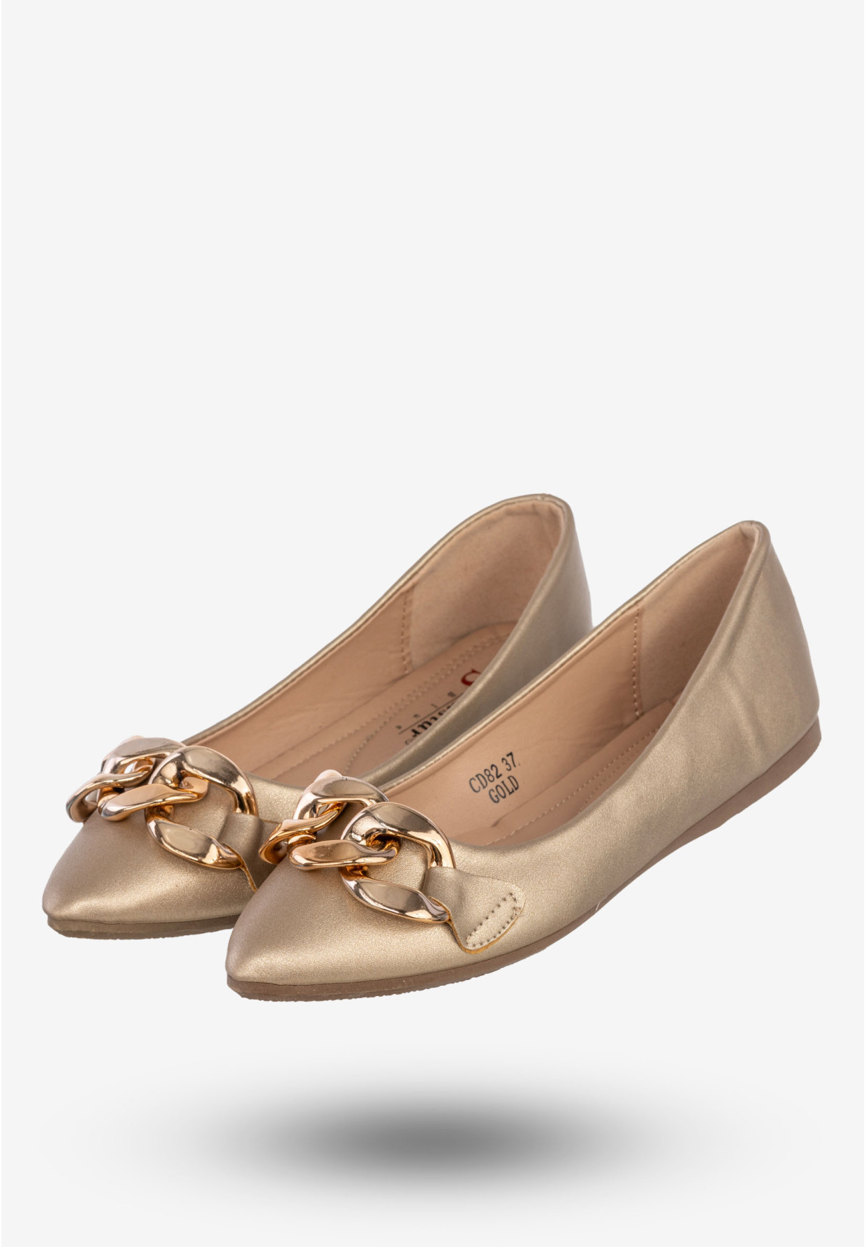 Baleriny Damskie Ekoskóra Buty Z Łańcuchem Złote Seastar