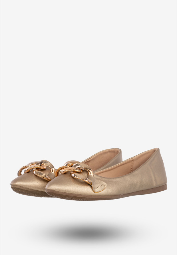 Baleriny Damskie Ekoskóra Buty Z Łańcuchem Złote Seastar