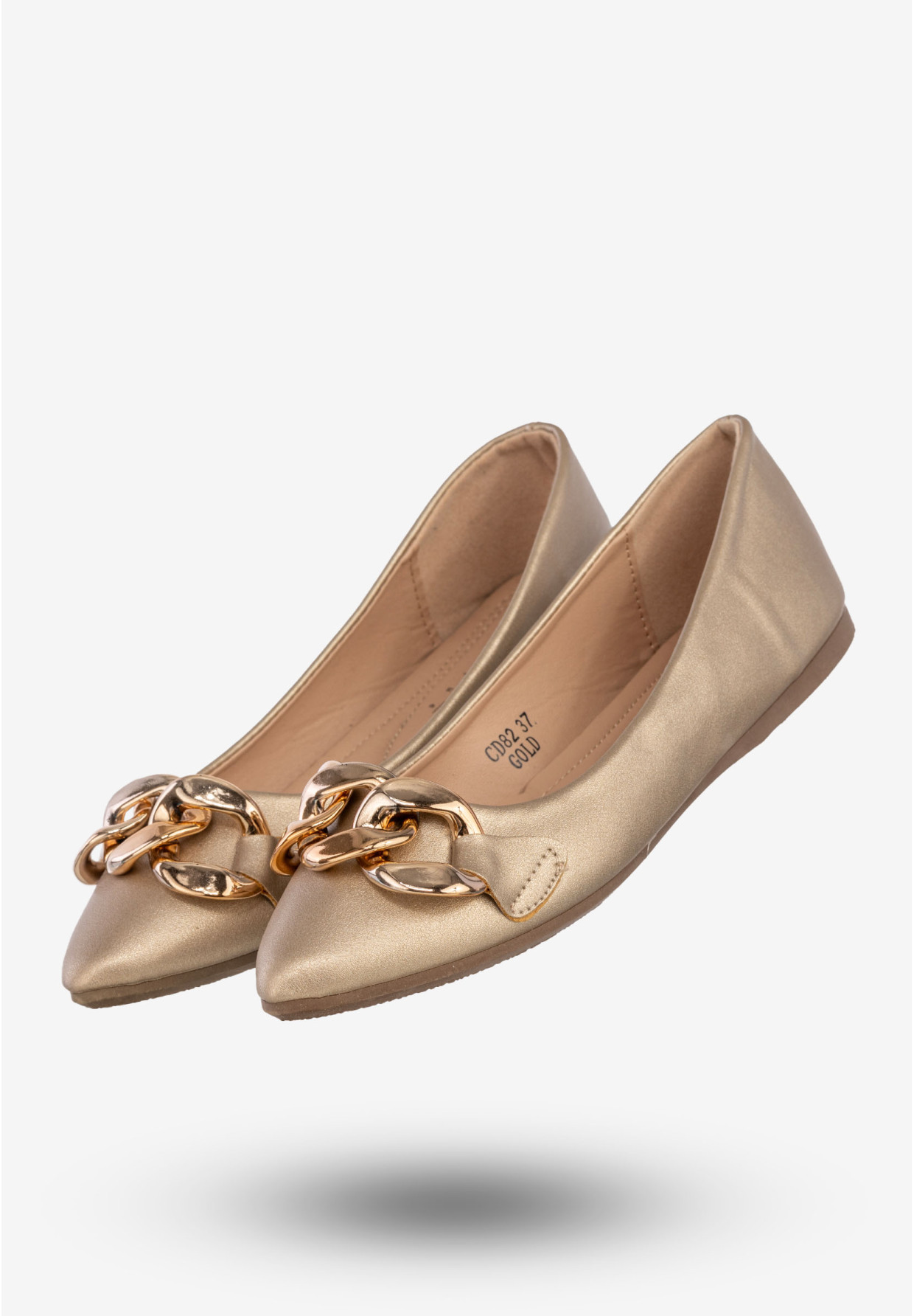 Baleriny Damskie Ekoskóra Buty Z Łańcuchem Złote Seastar