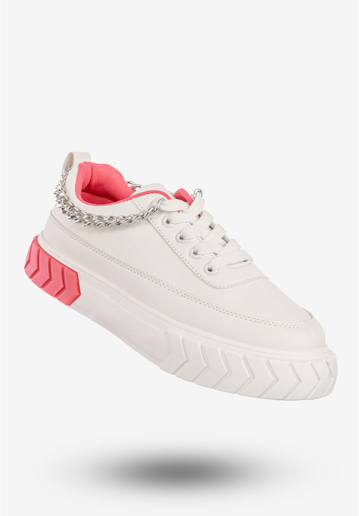 Sneakersy Damskie Ekoskóra Buty Sportowe Z Łańcuszkiem Białe