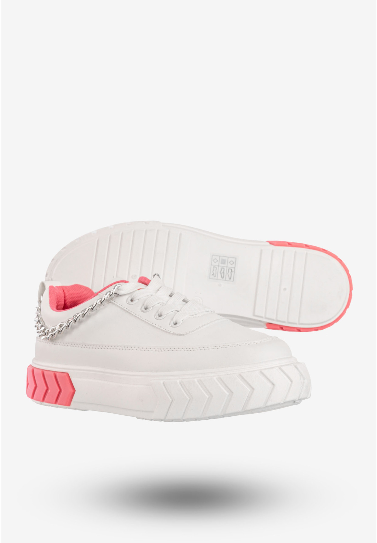 Sneakersy Damskie Ekoskóra Buty Sportowe Z Łańcuszkiem Białe
