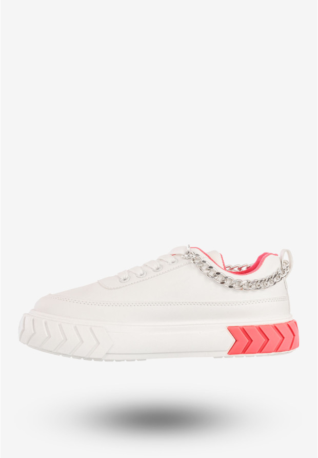 Sneakersy Damskie Ekoskóra Buty Sportowe Z Łańcuszkiem Białe