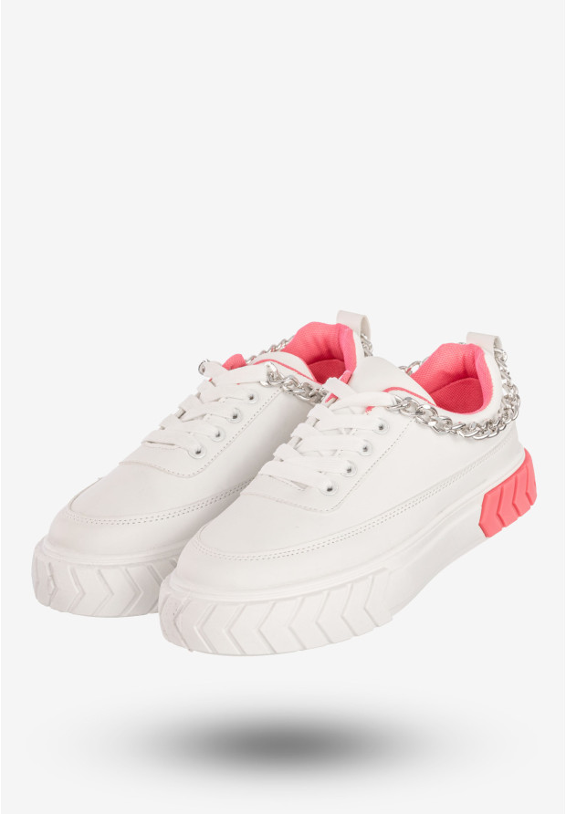Sneakersy Damskie Ekoskóra Buty Sportowe Z Łańcuszkiem Białe