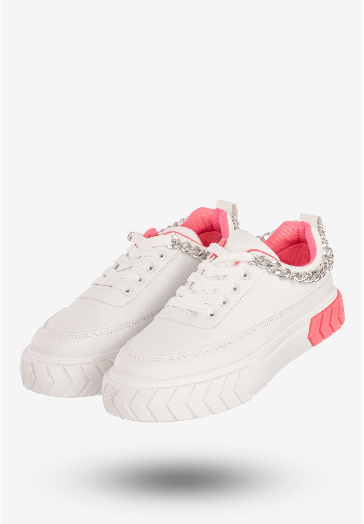 Sneakersy Damskie Ekoskóra Buty Sportowe Z Łańcuszkiem Białe