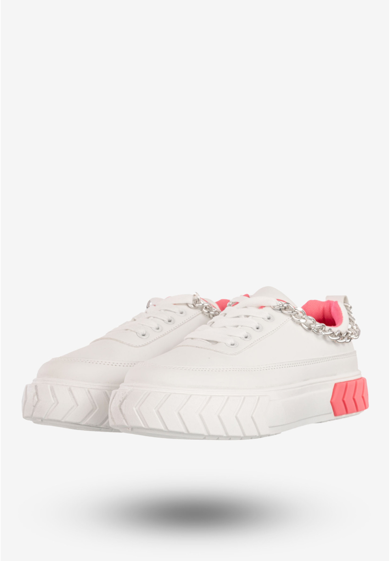 Sneakersy Damskie Ekoskóra Buty Sportowe Z Łańcuszkiem Białe